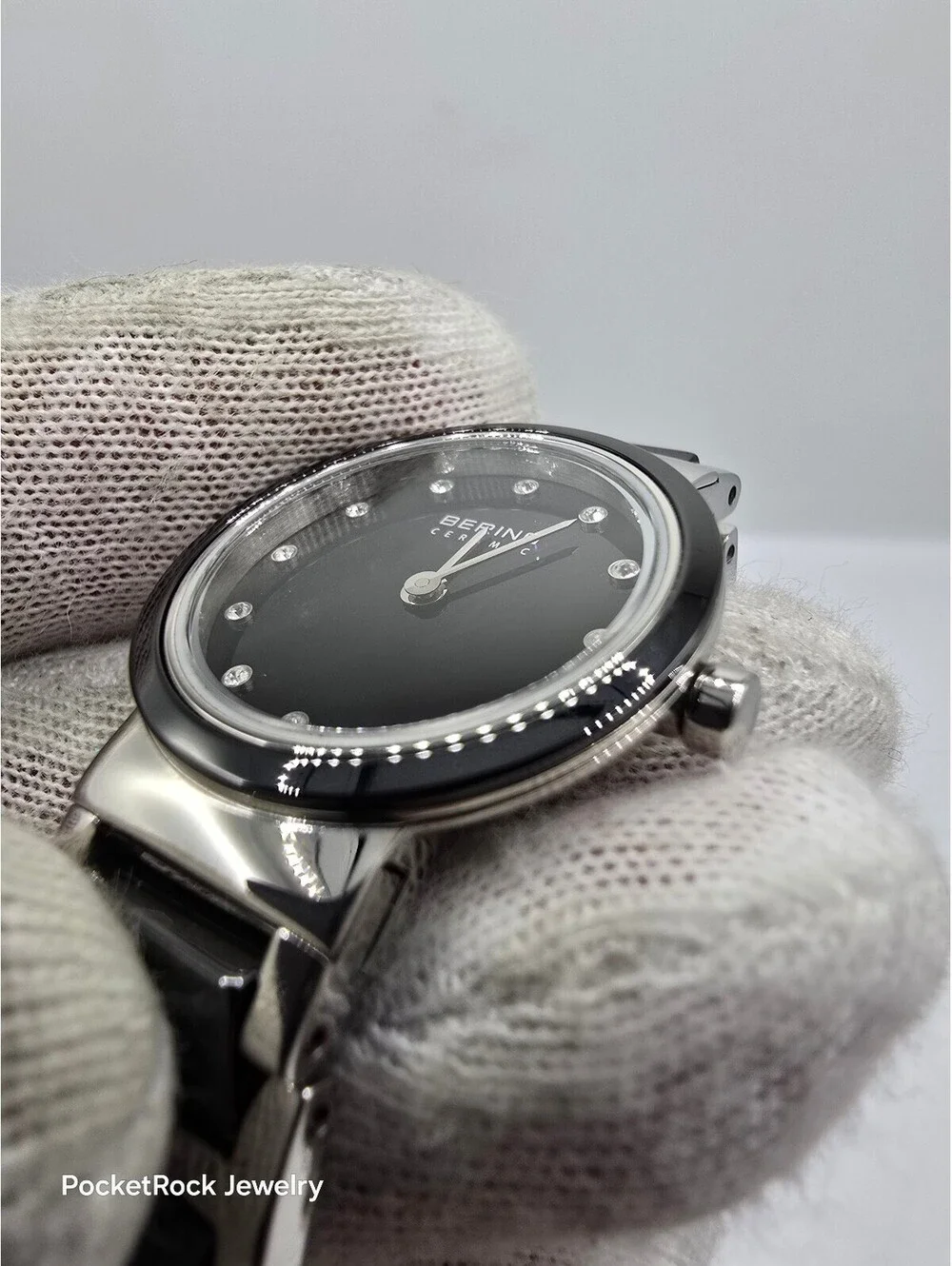 BERING Women’s Quartz Analog Black Dial Diamond Markers Ceramic Bracelet 50m